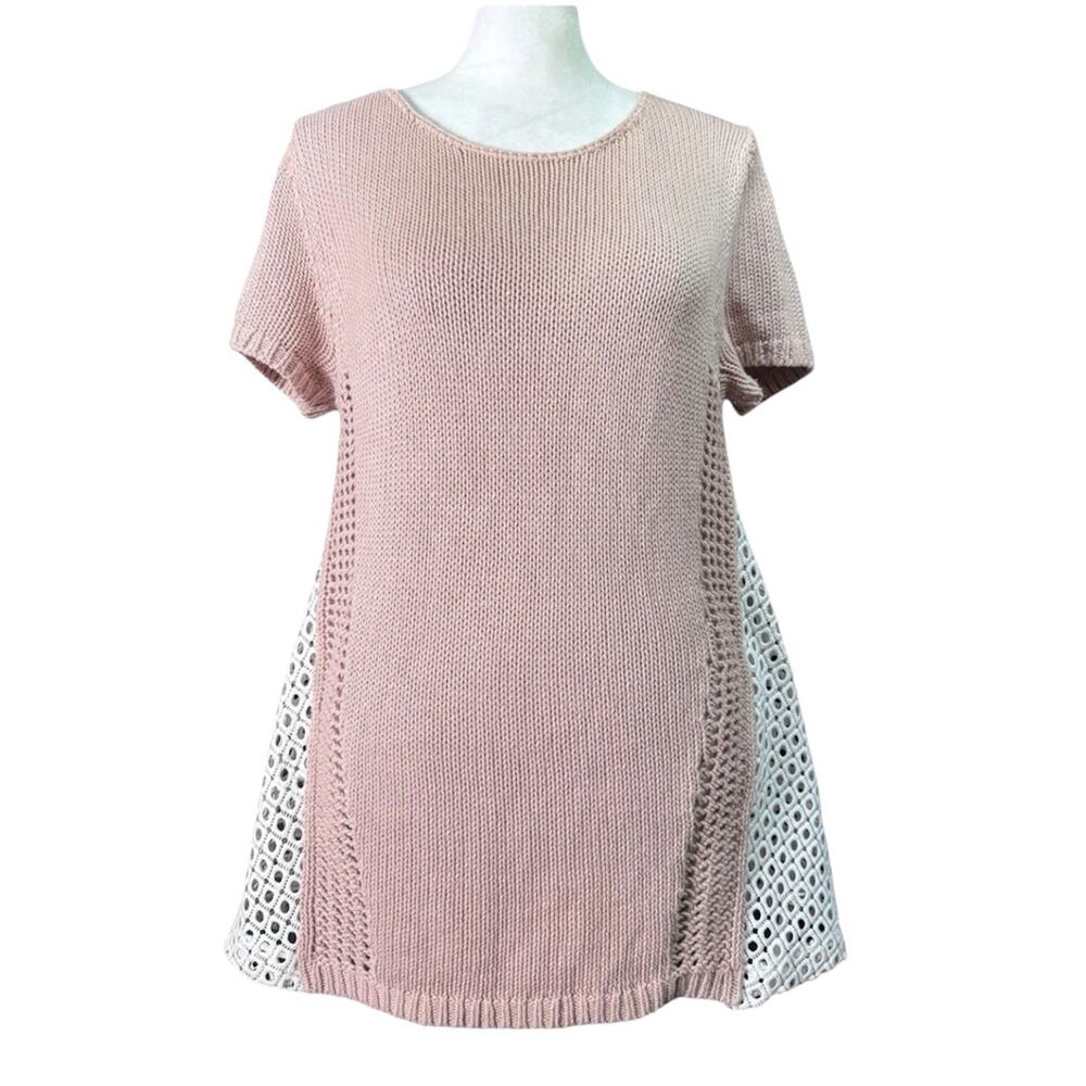 Moth Anthropologie Womens Pale Pink Sweater Tee Crochet Lace Boho Cottagecore S